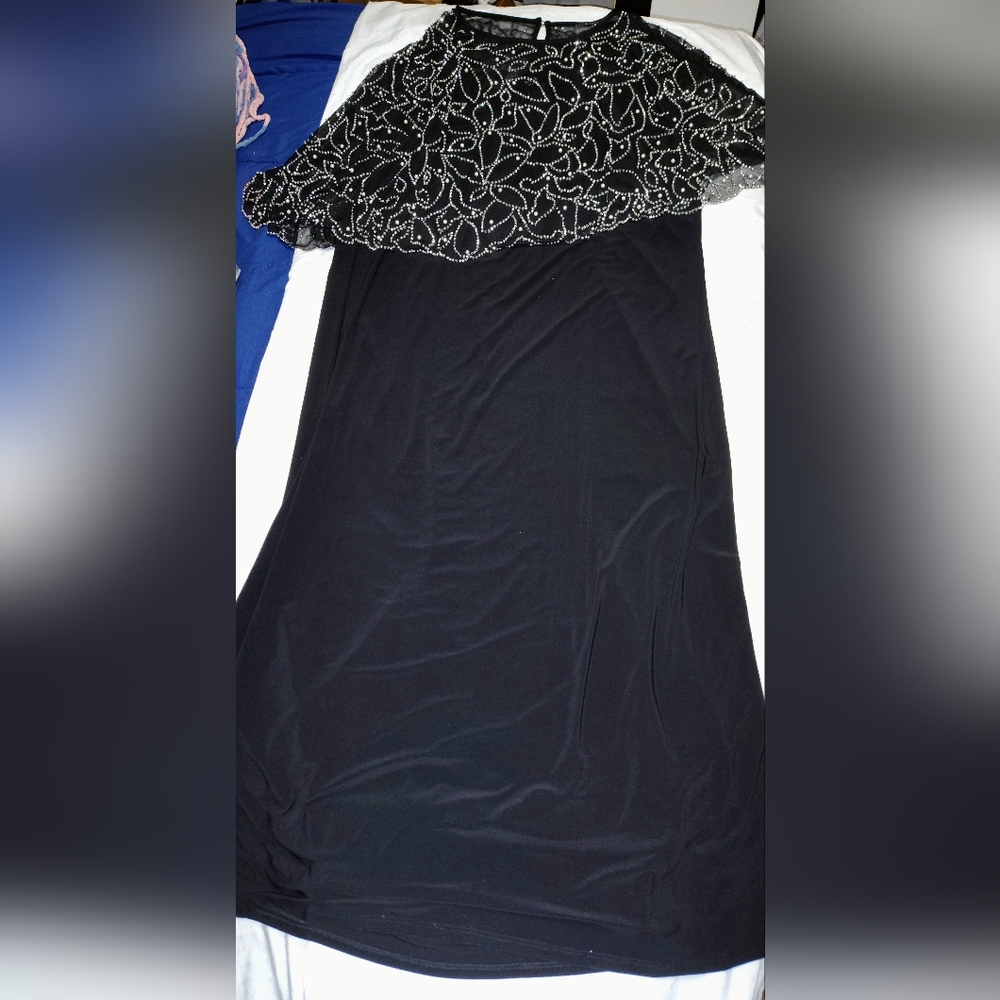 MSK Black Maxi Dress with Beaded Capelet